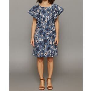 NEW Ann Taylor Loft Periwinkle Blue Floral Shift Mini Dress Sz XS Flutter Sleeve